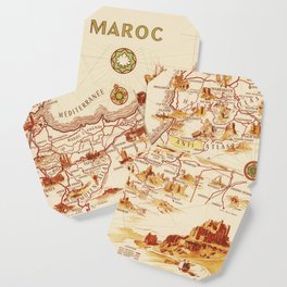 1950 Vintage Illustrated Map of Morocco Coaster