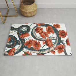 Let Go, Let Grow – Teal Snake in Red Poppies Area & Throw Rug
