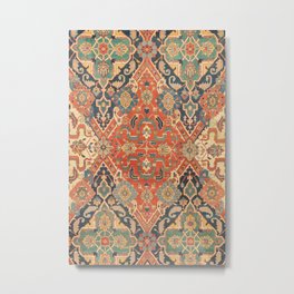 Geometric Leaves VII // 18th Century Distressed Red Blue Green Colorful Ornate Accent Rug Pattern Metal Print | Accent, Modernfarmhouse, Geometricpattern, Folk, Couch, Geometricshapes, Bedroomdecor, Indieaesthetic, Redaesthetic, Sofa 
