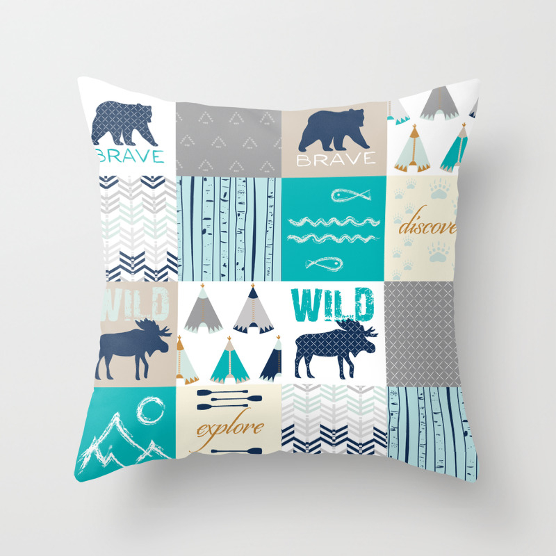 Woodland Cabin Decor Cheater Quilt Navy Aqua Grey Throw Pillow By