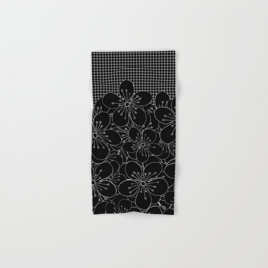 Cherry Blossom Grid Black Hand & Bath Towel