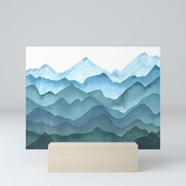 Hill or Mountain Silhouettes in Watercolor (Blue, Turquoise) Mini Art Print