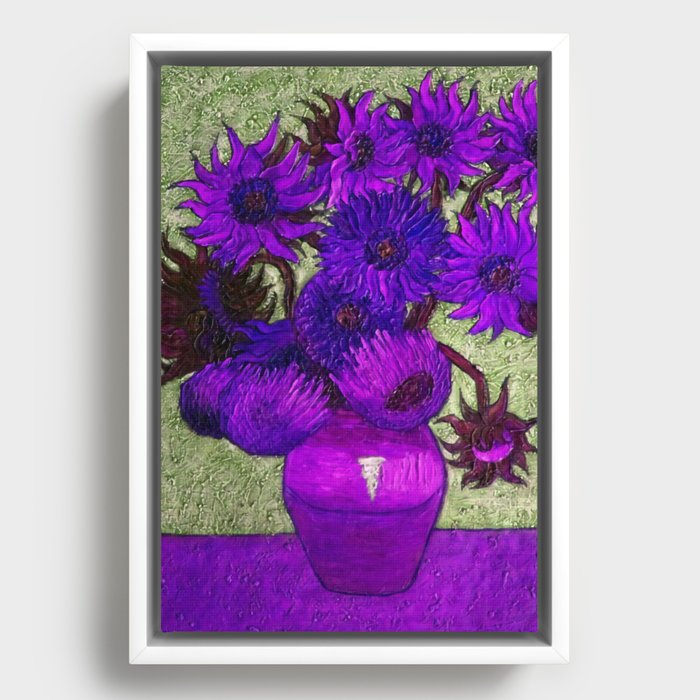 Vincent van Gogh Twelve purple sunflowers in a vase still life blue-gray background portrait painting Framed Canvas