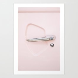 A close-up of a door handle on a pink hippie van // Ibiza Travel Photography Art Print