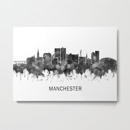 Manchester USA Skyline BW Metal Print | Print, New, Poster, Manchester, Watercolor, Design, Hampshire, Skyline, Painting, Landscape 