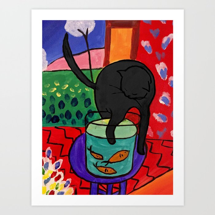 pension farvning Ordsprog Black Cat with Red Fish- Henri Matisse Art Print by Historia Fine Art  Gallery | Society6