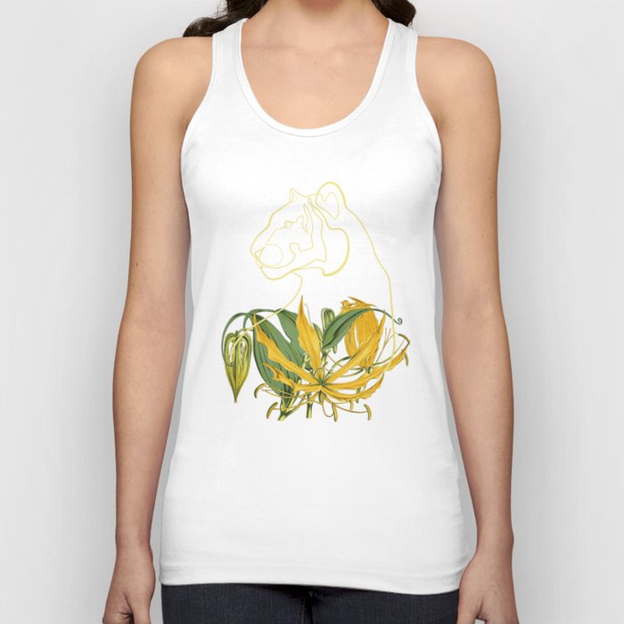 Yellow Lily Line Art Turned Tiger Head Tank Top