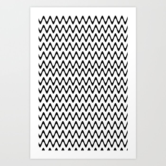 Zigzag, Horizontal Black and White Rippled Stripes - Chevron Graphic Design Art Print
