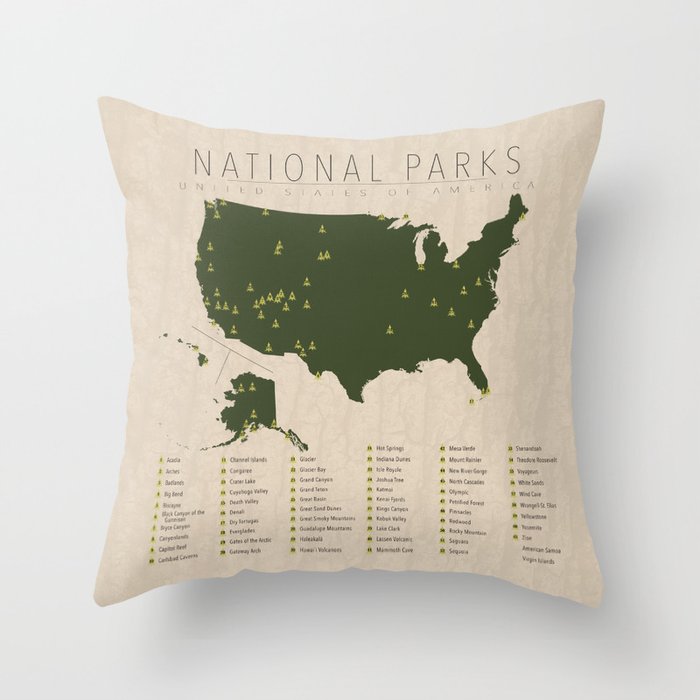US National Parks Throw Pillow