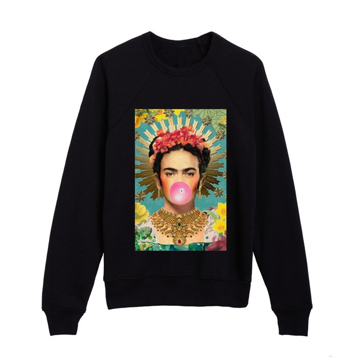 Frida Kahlo Crown & Bubble Gum Kids Crewneck