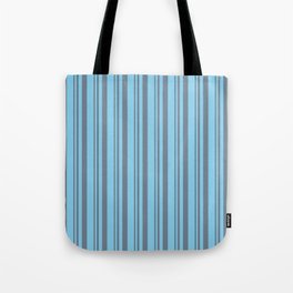 [ Thumbnail: Slate Gray & Sky Blue Colored Stripes/Lines Pattern Tote Bag ]