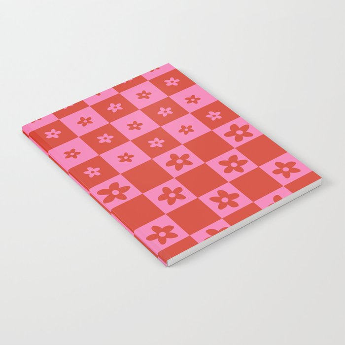 Abstract Floral Checker Pattern 15 in Pink Red Notebook