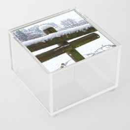 New Zealand Photography - Wooden Fence Covered In Snow Acrylic Box