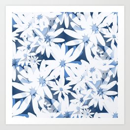 White Daisy Flowers On Blue Variegated Background #decor #society6 #buyart Art Print