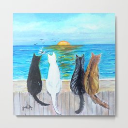 Cat Beach Sunset Metal Print | Painting, Stray, Beach, Beachcats, Acrylic, Ocean, Cat, Seaside, Animal, Summer 