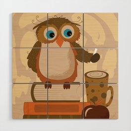 Brown Owl on Books Wood Wall Art