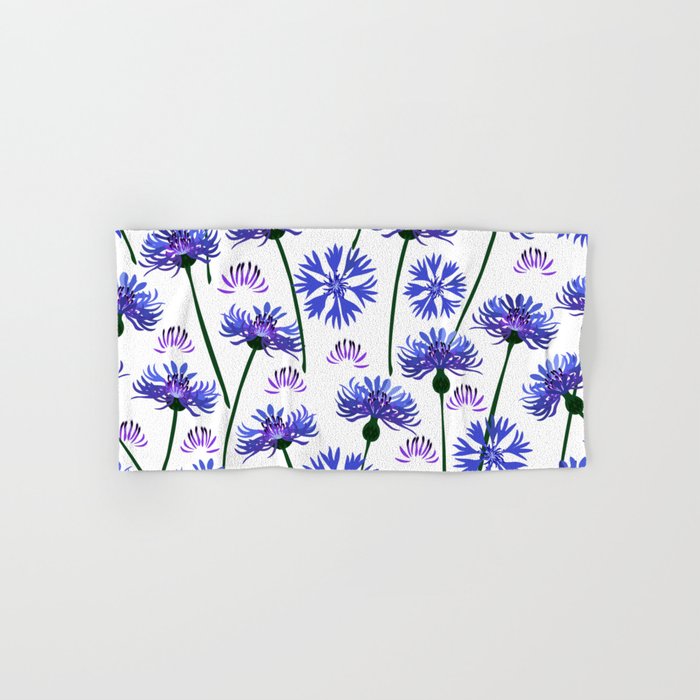  Garden with cornflowers, wild flowers, white background. Hand & Bath Towel