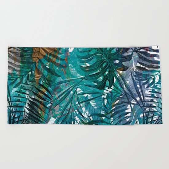 Aloha- Tropical Palm Leaves and Monstera Leaf Garden Beach Towel