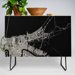 New Orleans City Map - Minimal Aesthetic Credenza