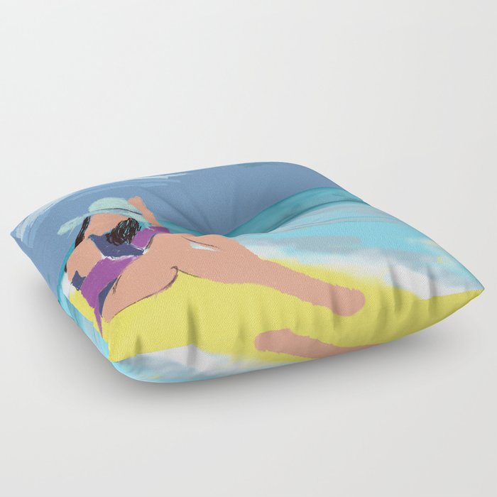 Woman on the Beach  Floor Pillow
