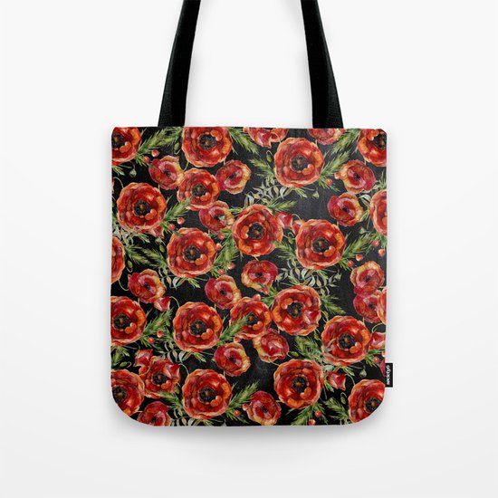Poppy Pattern On Chalkboard Tote Bag