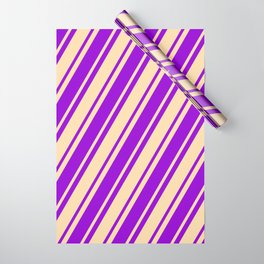 [ Thumbnail: Dark Violet & Tan Colored Lines Pattern Wrapping Paper ]
