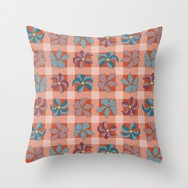 Floral Gingham in Global Colors Throw Pillow