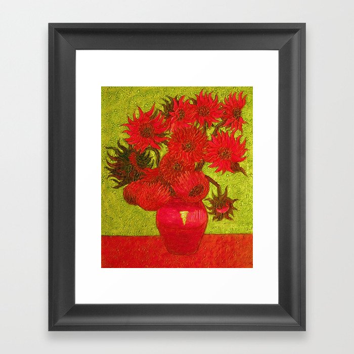 Vincent van Gogh Twelve red sunflowers in a vase still life with gold background portrait painting Framed Art Print