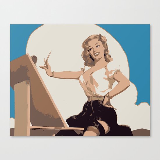 Pin Up girl landscape painting poster Canvas Print