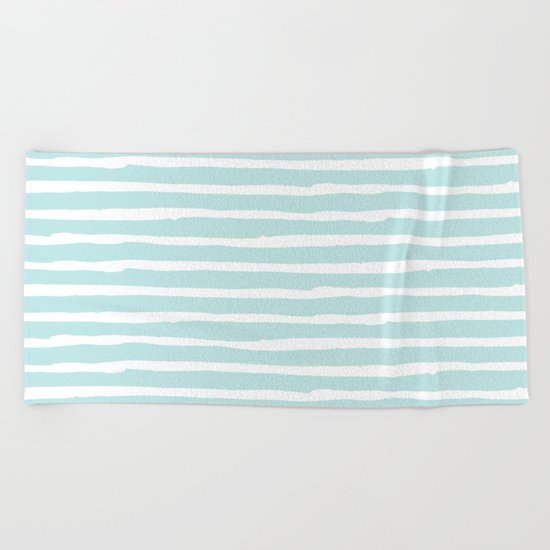 Elegant Stripes Succulent Blue and White Beach Towel