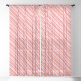 [ Thumbnail: Salmon and Pink Colored Lined Pattern Sheer Curtain ]