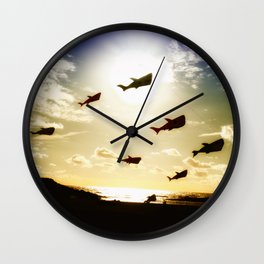 Dou colore photo of Flying whales Wall Clock