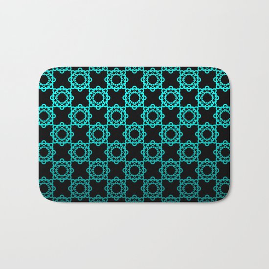Retro. Black and turquoise satin ornament . Bath Mat