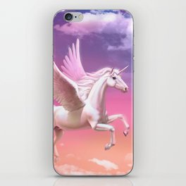 Flying unicorn at sunset iPhone Skin