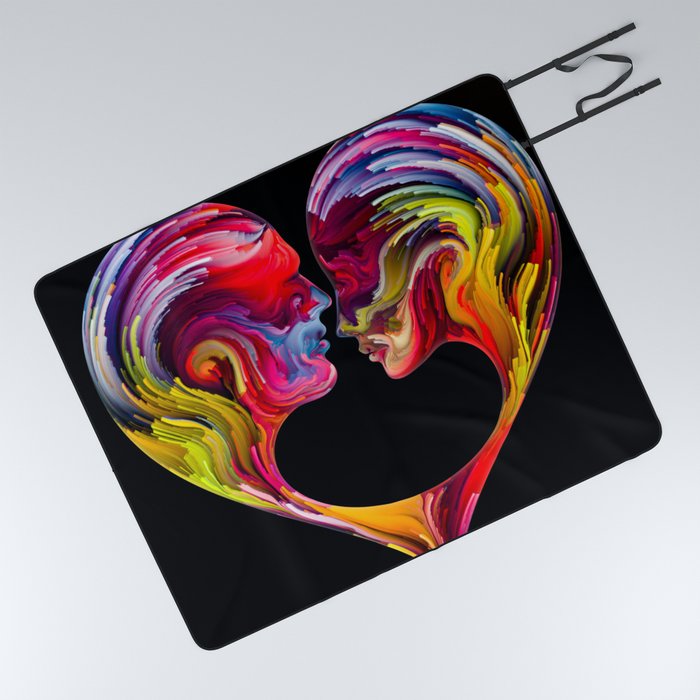 Love in Hues: Heartfelt Radiance, Abstract Art Exploration Journey of Emotion and Radiant Expressio  Picnic Blanket