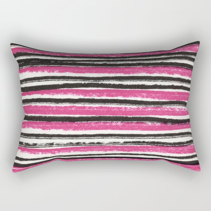 Horizontal pink and black striped pattern - handpainted Rectangular Pillow