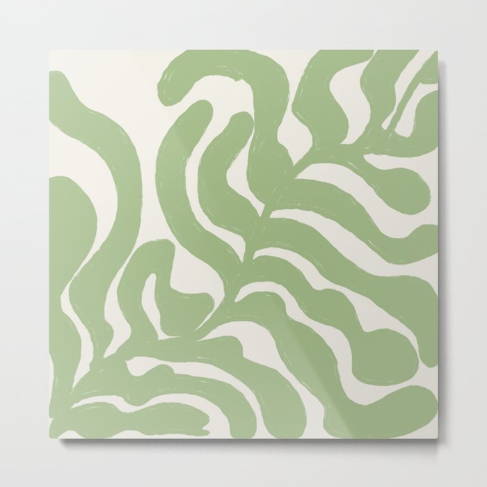 Sage Green Minimal Matisse Plant Metal Print