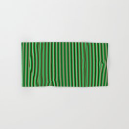 [ Thumbnail: Maroon and Green Colored Striped Pattern Hand & Bath Towel ]
