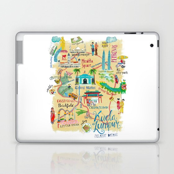 Illustrative map Kuala Lumpur Malaysia travel Laptop & iPad Skin