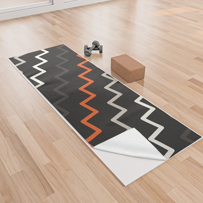 Cute Black Orange And Grey Zigzag Chevron Pattern Yoga Towel