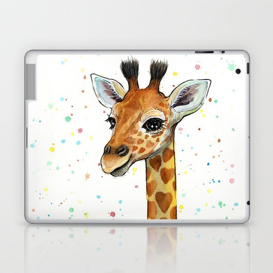 Baby-Giraffe-Nursery-Print-Watercolor-Animal-Portrait-Hearts Laptop & iPad Skin