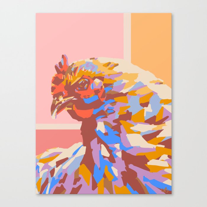 Warm Color Block Chicken Farm Animal Art Canvas Print By