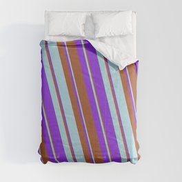 [ Thumbnail: Sienna, Light Blue & Purple Colored Lines/Stripes Pattern Comforter ]