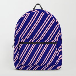 [ Thumbnail: Pink & Blue Colored Pattern of Stripes Backpack ]