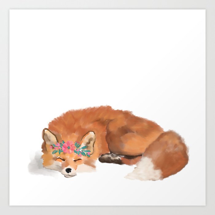 Fox Flower Crown Fox Art Fox Watercolor Art Print By