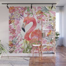 Flamingo in Tropical Flower Jungle Wall Mural