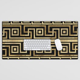 Mosaic Greek Meander Greek Key Black and Gold  Desk Mat