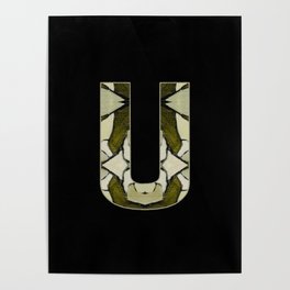 Letter U | Hand-Lettering | Abstract Pattern Oil Painting On Canvas 2c19.3 Olive Green Pearl White Poster
