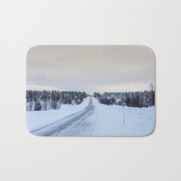 Icy Road in Finland Bath Mat | Finland, Winter, Trees, Pinetrees, Outdoors, White, Ice, Wilderness, Yellow, Forest 