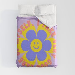 I take very good care of myself - cute self care smiley flower Duvet Cover